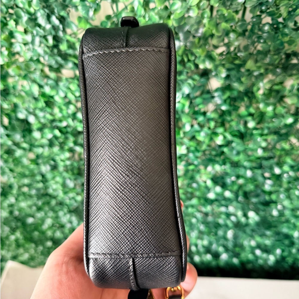 Prada Black Saffiano Leather Mini Camera Bag with Gold Logo Authentic - Picture 7 of 13